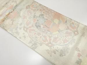 未使用品　佐賀錦　絵皿に孔雀・尾長鳥・草花模様織り出し　袋帯